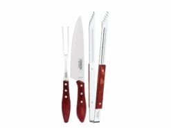 Tramontina Churrasco 3-Piece BBQ Set (Fork, Knife, Tweezers), Red 29899/264