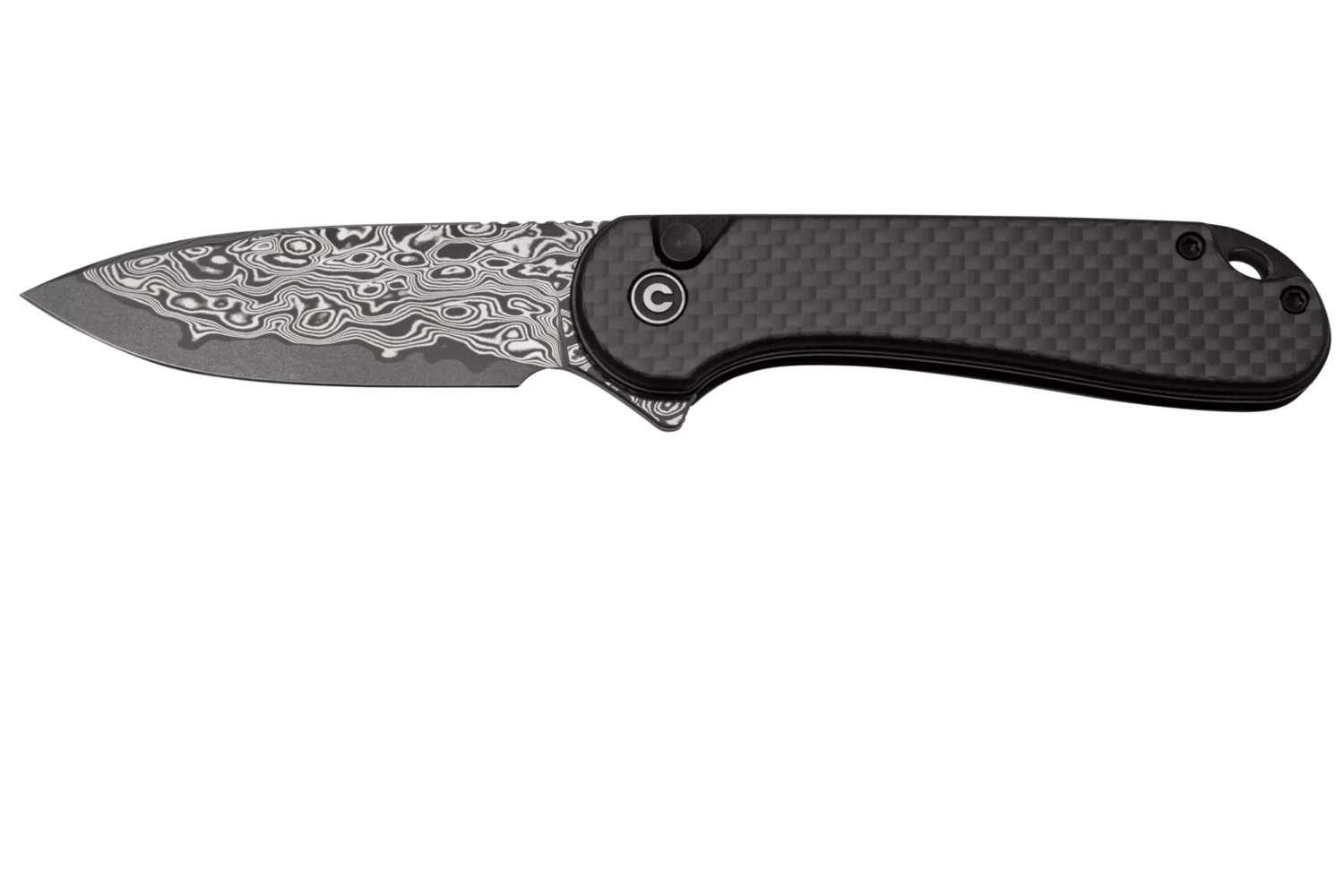 CIVIVI Button Lock Elementum II Twill Carbon Fiber Overlay On Black G10 Handle Damascus Blade C18062 6 CIVIVI Button Lock Elementum II Twill Carbon Fiber Overlay On Black G10 Handle Damascus Blade C18062 – Bild 4
