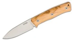 Lionsteel Fixed Blade SLEIPNER Satin Olive Wood Handle, Leather Sheath B35 UL