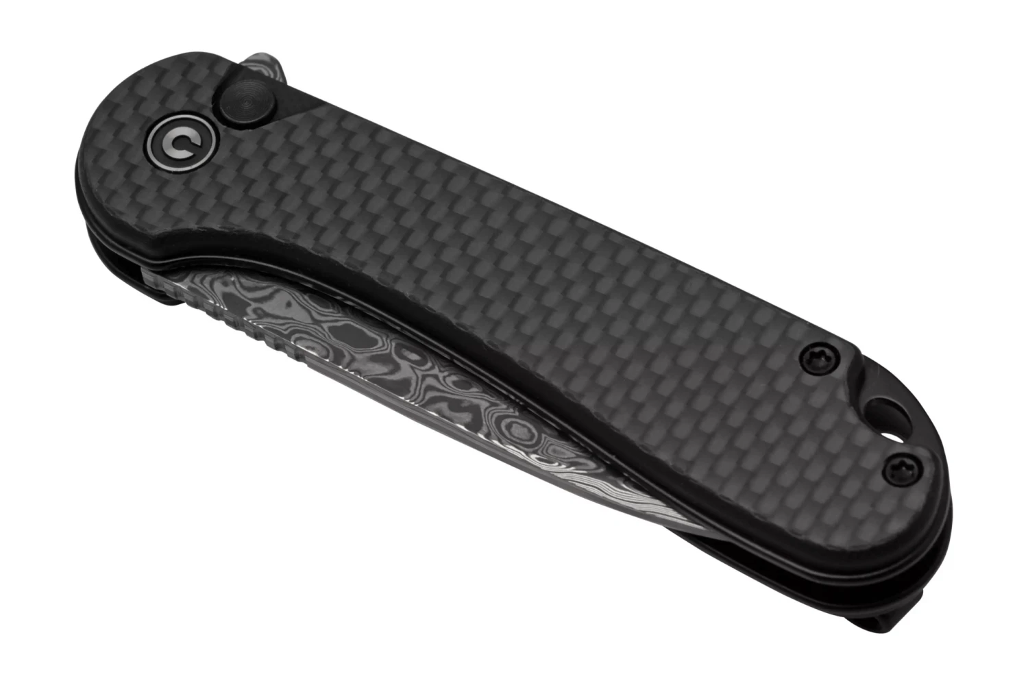 CIVIVI Button Lock Elementum II Twill Carbon Fiber Overlay On Black G10 Handle Damascus Blade C18062 7 CIVIVI Button Lock Elementum II Twill Carbon Fiber Overlay On Black G10 Handle Damascus Blade C18062 – Bild 5