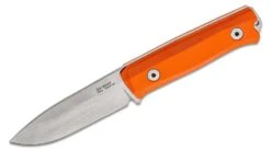 Lionsteel Fixed Blade Sleipner Steel Stone Washed, ORANGE G Handle, Leather Sheath B40 GOR